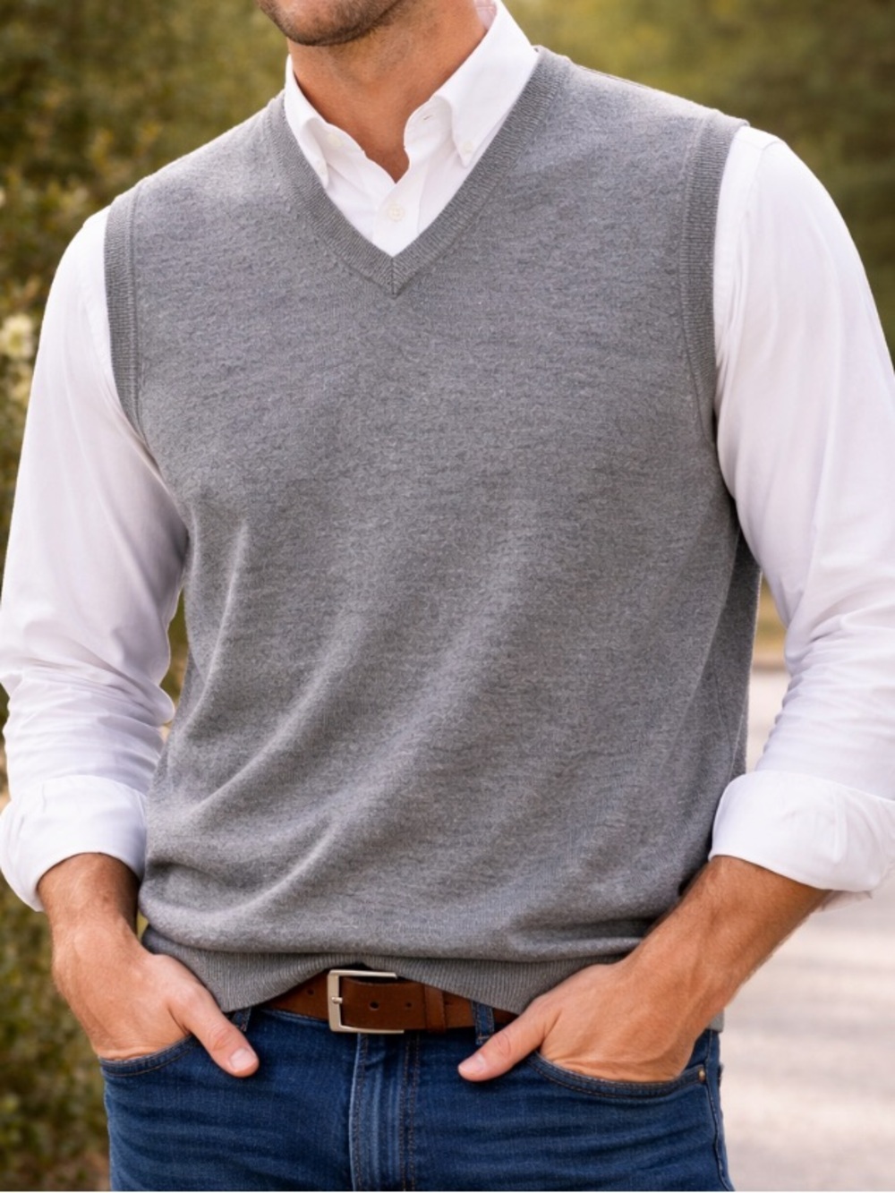 Brooks Brothers 346 Sweater Vest XL Gray 100% Merino Wool V-Neck Classic